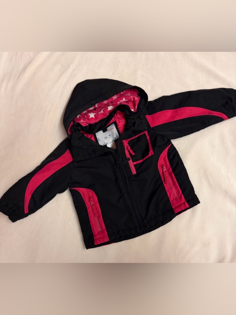 Black and Pink Wonder Kids Hooded Winter Jacket